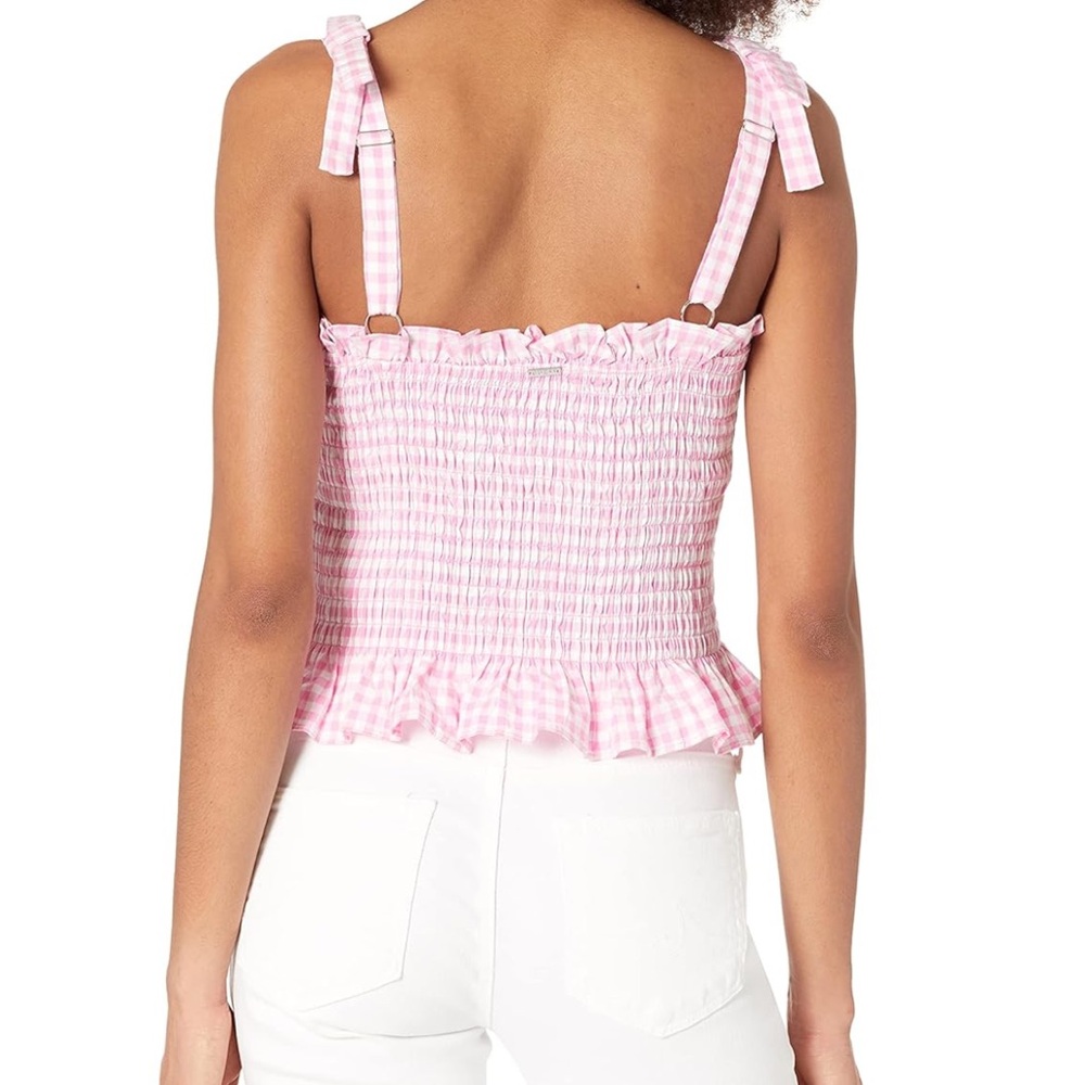 NWOT GUESS Women's Sleeveless Rihana Gingham Tank Top ruffle top with bows in XS - Picture 7 of 9